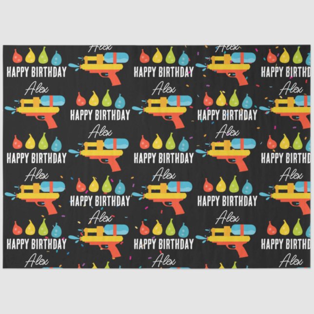 Water Gun & Balloons Summer Birthday Party Tissue Paper (Front)
