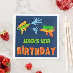 Water Gun Battle Pool Party Kids Summer Birthday Napkin
