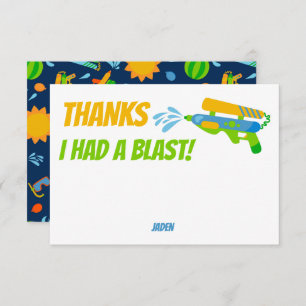 Water Gun Battle Pool Party Kids Summer Birthday Thank You Card