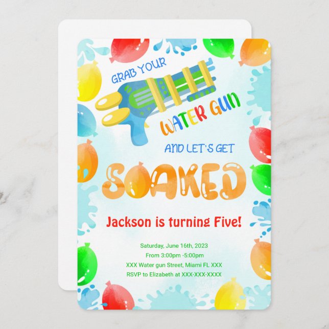 Water Gun Birthday Invitations  (Front/Back)