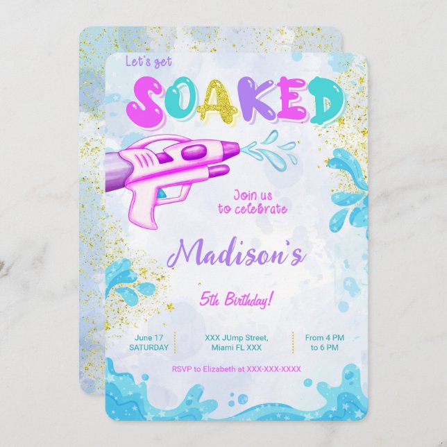 Water Gun Birthday Invitations  (Front/Back)
