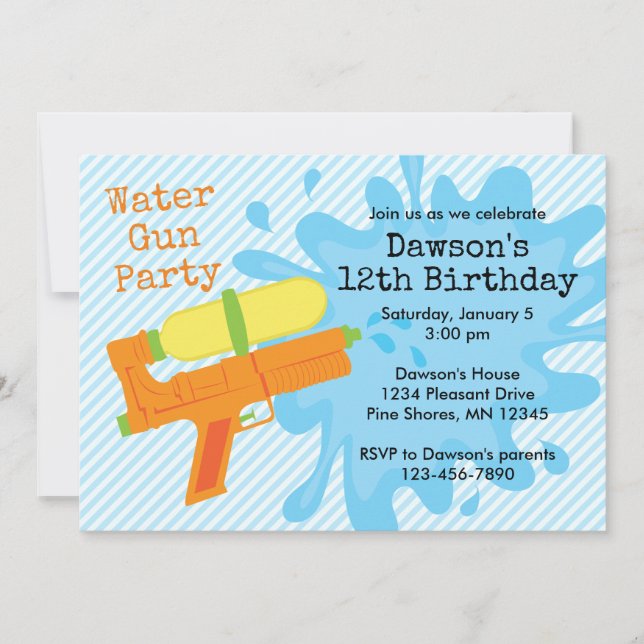 Water Gun Boy Birthday Party Invitations (Front)