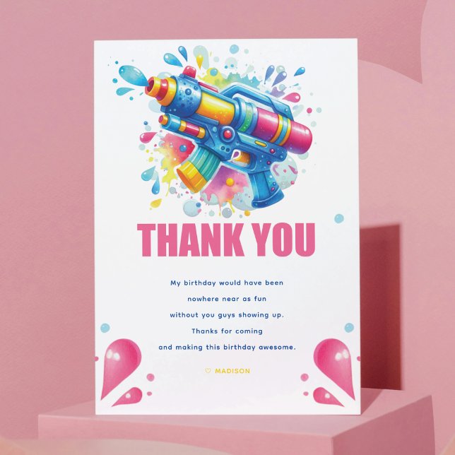 Water Gun Custom Girl Birthday Thank You Card (Creator Uploaded)