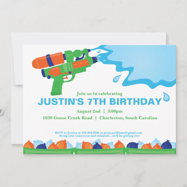Water Gun Party Invitation (Front)