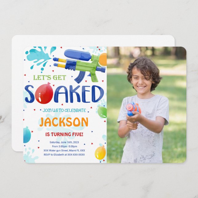 Water Gun Photo Invitations (Front/Back)