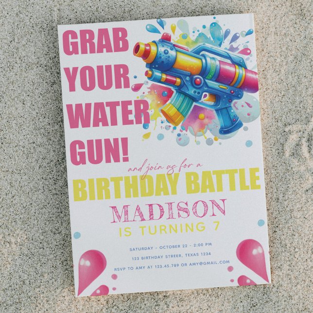 Water Gun Summer Girl Birthday Party Invitation (Creator Uploaded)