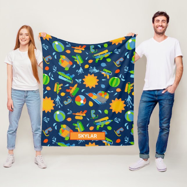 Water guns water balloons summer kids pattern fleece blanket (In Situ)