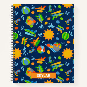 Water guns water balloons summer kids pattern notebook