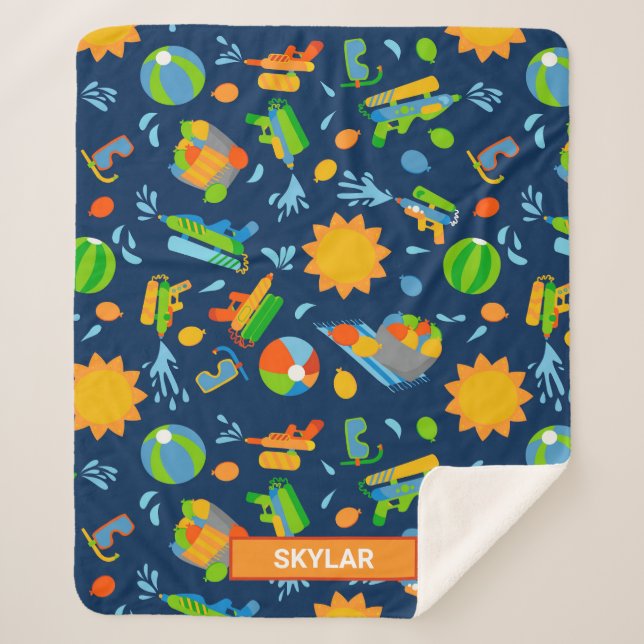 Water guns water balloons summer kids pattern sherpa blanket (Front)