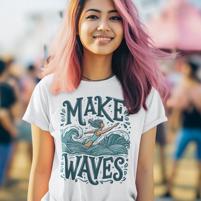 Water Is My Happy Place  Surfer Girl Riding Waves  T-Shirt (Creator Uploaded)