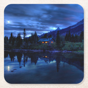 Water Jenny Lake Grand Teton National Park Square Paper Coaster