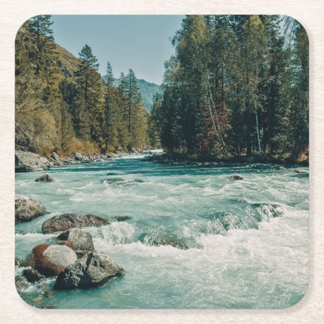 Water | Kucherla River, Altai Mountains Square Paper Coaster (Front)