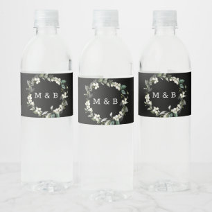 Water Labels Black Greenery Modern Wedding