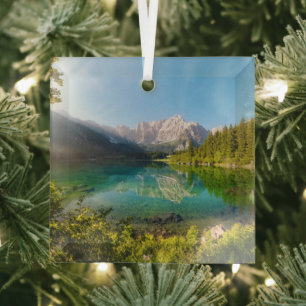 Water Lago di Fusine Mount Gangart Julian Alps Glass Tree Decoration