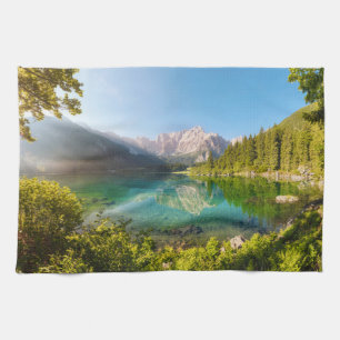 Water Lago di Fusine Mount Gangart Julian Alps Tea Towel
