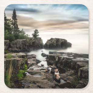 Water Lake Superior Grand Marais, Minnesota Square Paper Coaster