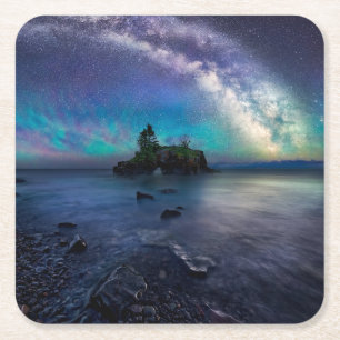 Water Lake Superior Minnesota Square Paper Coaster