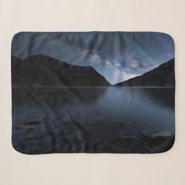Water | Lakeshore at Night Sherpa Blanket (Front (Horizontal))
