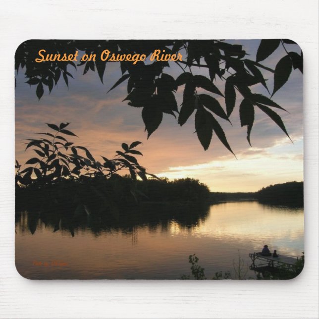 water leaves and fishermen, Sunset on Oswego Ri... Mouse Pad (Front)