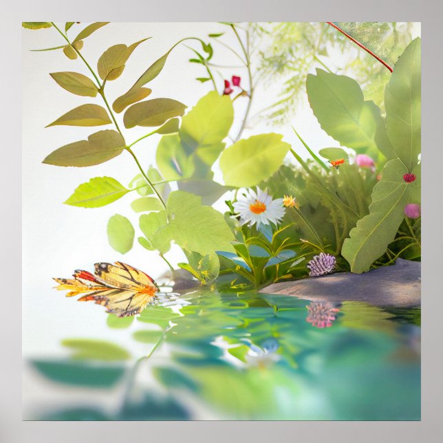 Water Leaves Calm Tranquil Nature Peaceful Season  Poster (Front)
