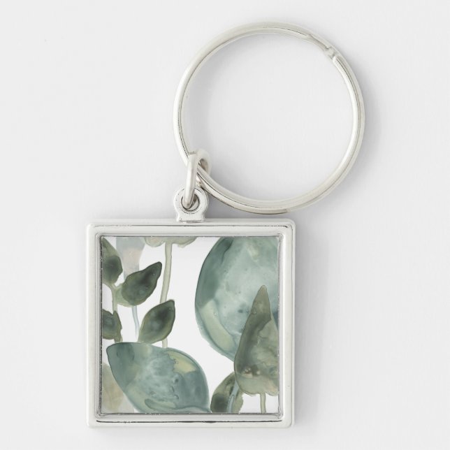 Water Leaves - Watercolor Key Ring (Front)