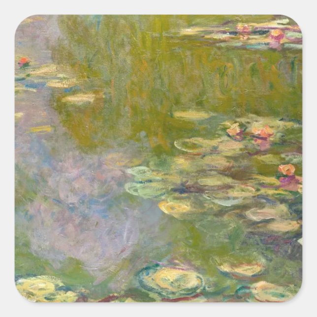 Water Lilies (1919) Claude Monet Impressionism Art Square Sticker (Front)