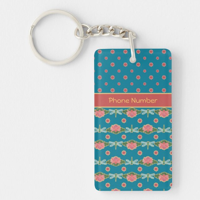 Water Lilies and Dragonflies Custom Keychain (Front)