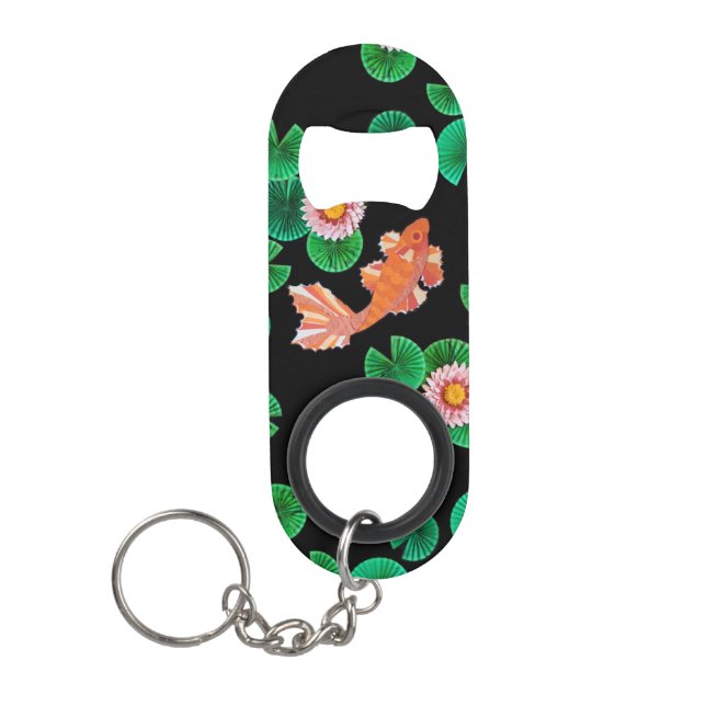 Water Lilies and Koi Fish Bottle Opener Keychain (Front)