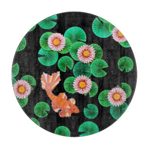 Water Lilies and Koi Fish Glass Cutting Board