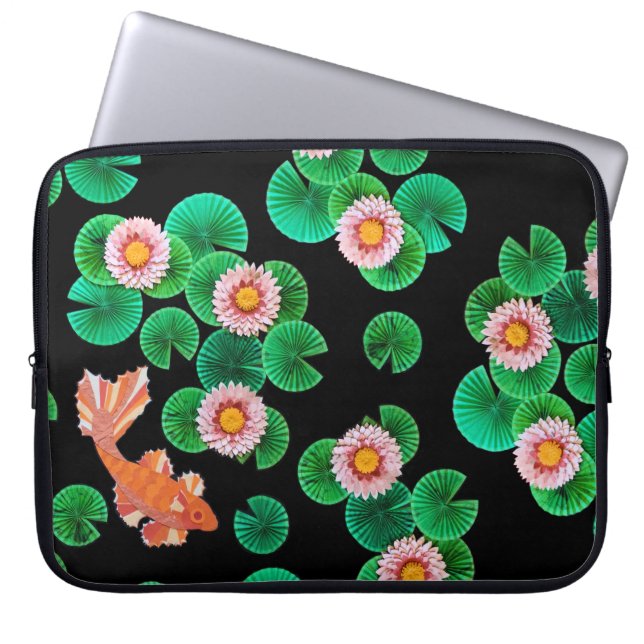 Water Lilies and Koi Fish Laptop Sleeve (Front)