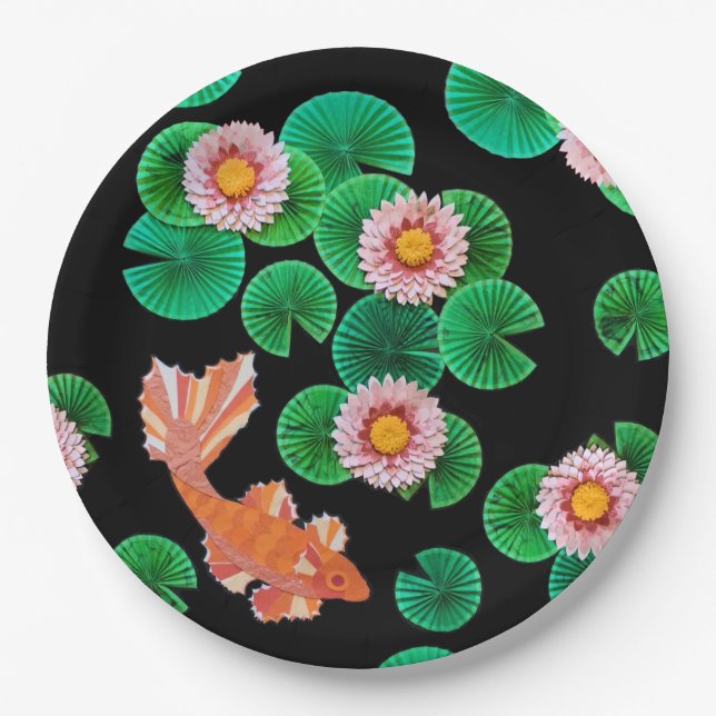 Water Lilies and Koi Fish Paper Plates (Front)