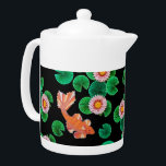 Water Lilies and Koi Fish Teapot<br><div class="desc">Brightly coloured paper art image of orange koi fish with water lilies</div>