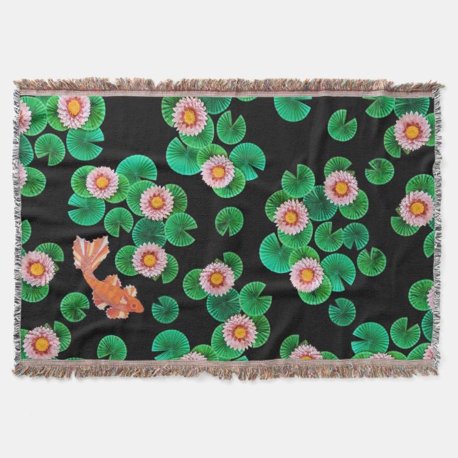 Water Lilies and Koi Fish Throw Blanket (Front)