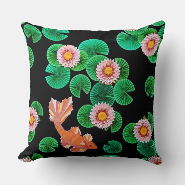 Water Lilies and Koi Fish Throw Pillow (Front)