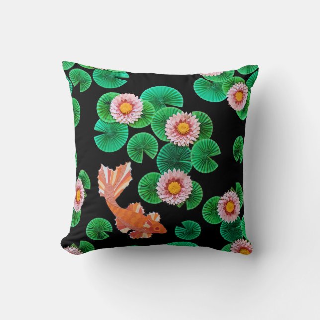 Water Lilies and Koi Fish Throw Pillow (Front)