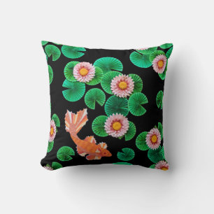 Water Lilies and Koi Fish Throw Pillow