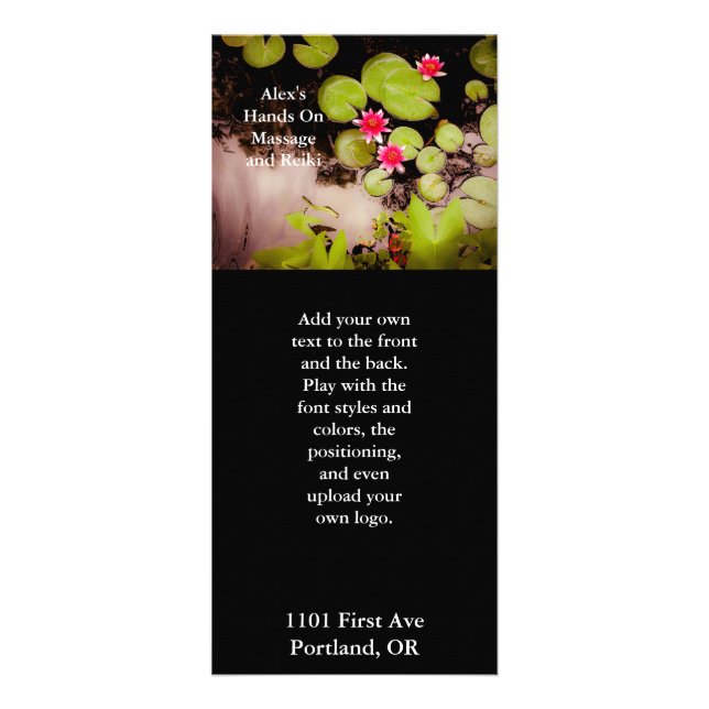 Water lilies and koi pond rack card (Front)