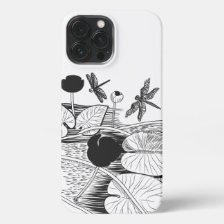  Water-lilies black graphic iPhone 13 Pro Max Case