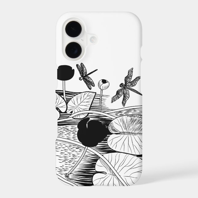  Water-lilies black graphic iPhone Case (Back)