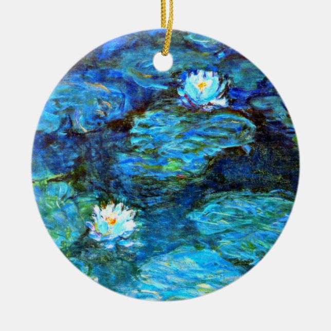 Water Lilies (blue) by Claude Monet Ceramic Tree Decoration (Front)