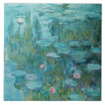 Water Lilies (by Claude Monet, 1915) Tile<br><div class="desc">This design features a painting by French impressionist artist Claude Monet (1840–1926). It shows the an attractive arrangement of flowering water lilies on the pond at his home in Giverny, northern France. The lilies are painting in beautiful shades of turquoise and green. The original work was completed in 1915, and...</div>