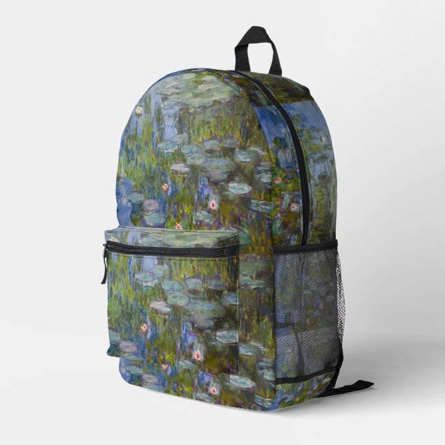 Water Lilies by Claude Monet Classic Impressionist Printed Backpack (Back Corner Right)
