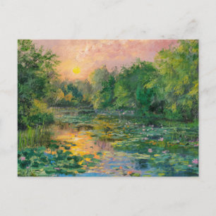 Water Lilies by Claude Monet, Sunset, Colourful Postcard