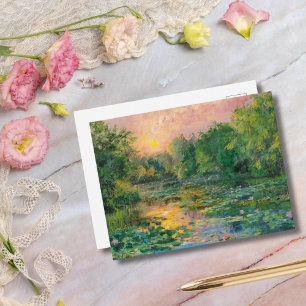Water Lilies by Claude Monet, Sunset, Colourful Postcard
