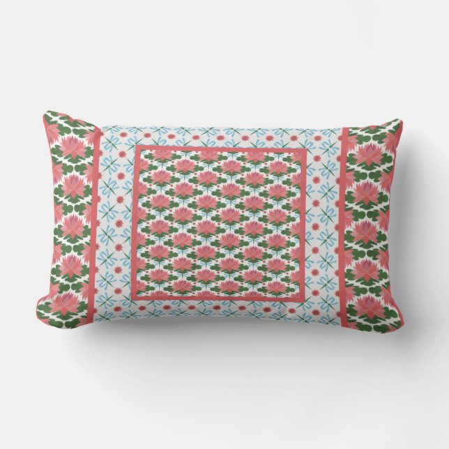Water Lilies, Dragonflies Lumbar Pillow, Cushion (Front)