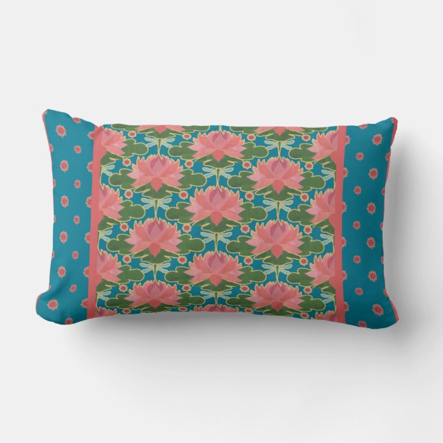 Water Lilies, Dragonflies Lumbar Pillow, Cushion (Front)