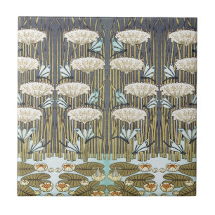 Water Lilies Dragonflies Marsh Art Nouveau Tile
