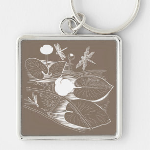 Water-lilies engraving key ring