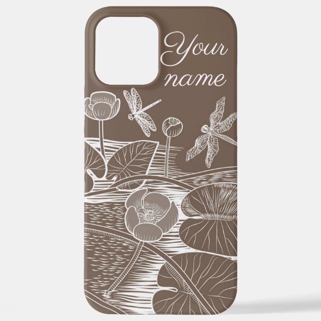 Water-lilies graphic brown iPhone case (Back)