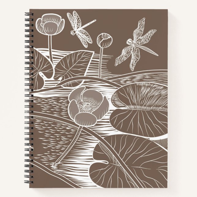 Water-lilies graphic brown notebook (Front)